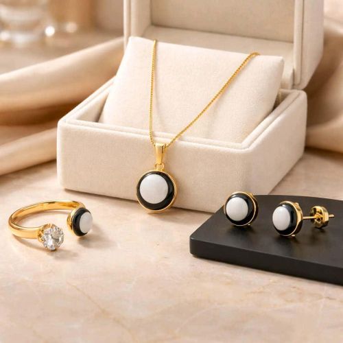 product_image_name-Fashion-Ensemble Bijoux Fillette - Chaîne , Boucles D'Oreilles et Bague  - Or Plaqué-4