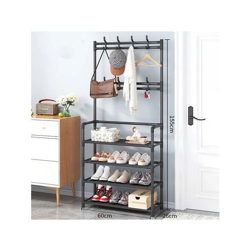 product_image_name-Armoire Eidolon-Étagère De Rangement Multifonction Avec Porte-Manteaux – 5 Niveaux – Métal Noir – 167cm-4