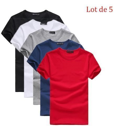 product_image_name-Fashion-Lot De 5 Tee-shirts Ras Du Cou 100% Coton - Mulicolore-1