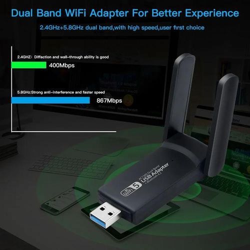 Generic Adaptateur Wifi Usb 3.0 1300 Mbps Bluetooth 4.2 Double Bande-noir - image 2