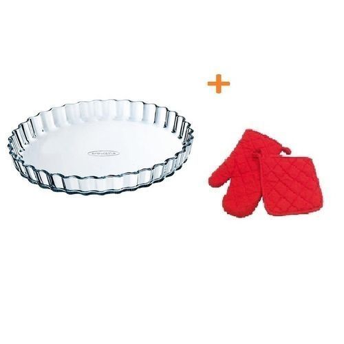 product_image_name-Pyrex-Moule A Tarte / Quiche / Flan  - Verre - 27 Cm - Transparent +1 Set Manique Gant De Cuisine Offert-1