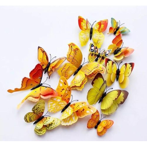 product_image_name-Generic-12 Papillons 3D Doubles Ailes Magnétiques - Jaunes-1