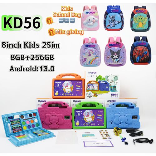 product_image_name-Atouch-Tablette enfant KD56 Avec Sac au Dos 8 pouces haute qualité à bas prix, 8 Go + 256 Go, Android, jeux éducatifs, prise de photos, avec coffret cadeau crayon, Clavier, réseau 5G, double SIM Couleur : Rose-2