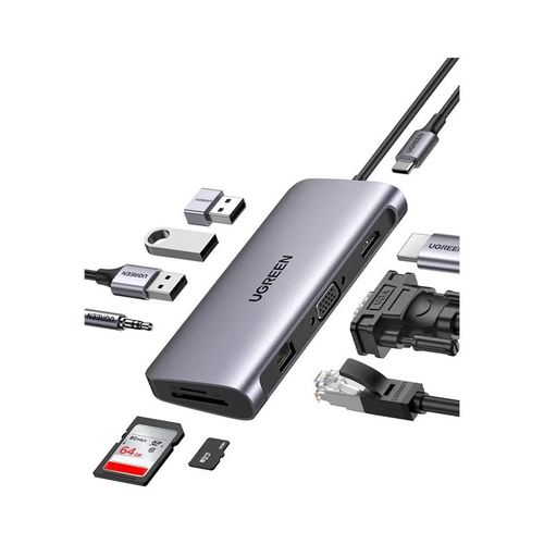 product_image_name-Ugreen-HUB 10 En 1 - Adaptateur USB-C (Type C) Vers HDMI 4K, VGA, RJ45 Gigabit, Port SD / Micro SD, 3 Ports USB 3.0 , Port 3,5mm Jack CM498 15601 - 10154-1