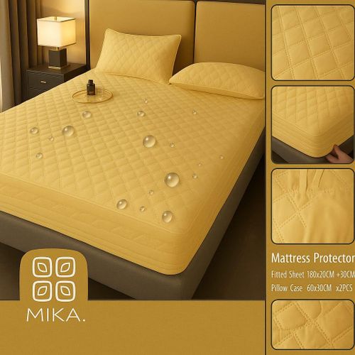 product_image_name-Mika-Drap De Lit Imperméable et deux taie d'oreiller   2places jaune pure -1