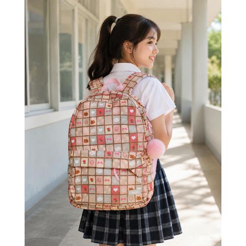 Generic Sac à dos scolaire à motifs avec pompon - image 3