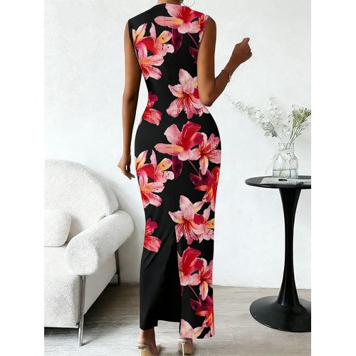 product_image_name-Fashion-Robe ajustée pour femmes à la mode avec fente arrière et jupe longue en tricot, Robes de soirée, Robes de fête-2