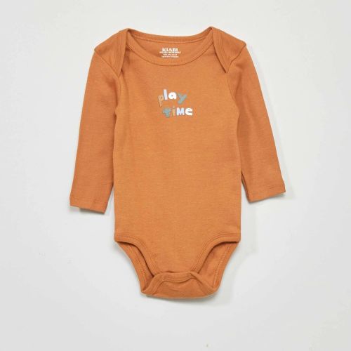 product_image_name-Kiabi-Body Bébé Manches Longues en Coton Bio – Coloris Caramel avec Message Multicolore-1