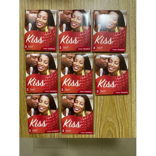 product_image_name-Kiss-Lot de 8 Boîtes de 3 préservatifs Fraises - rouge-2