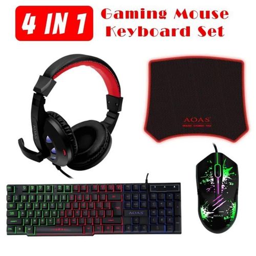 Generic Pack Gaming 4-en-1 AOAS (Clavier, Souris, Casque, Tapis)
