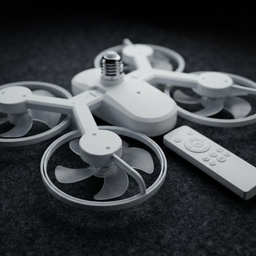 Generic Plafonnier Ventilateur LED « Drone Fan Light » – 4 Ventilateurs Pliables + Lampe, Télécommande (Douille E27/B22) - image 2