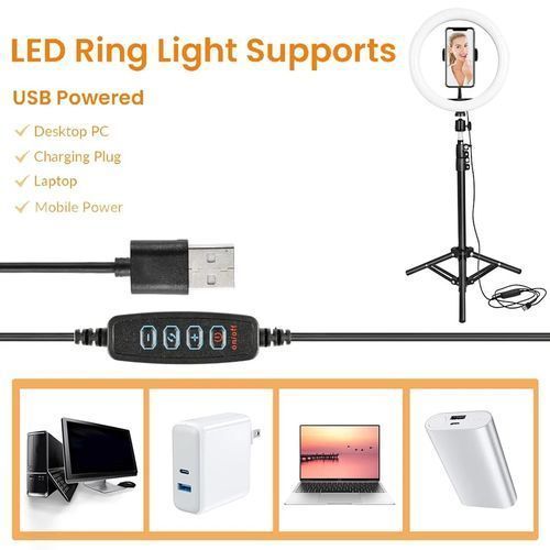 Support pour téléphone mobile GENERIQUE Anneau lumineux selfie de 10 pouces  avec support de trépied et support de téléphone portable led à intensité  variable