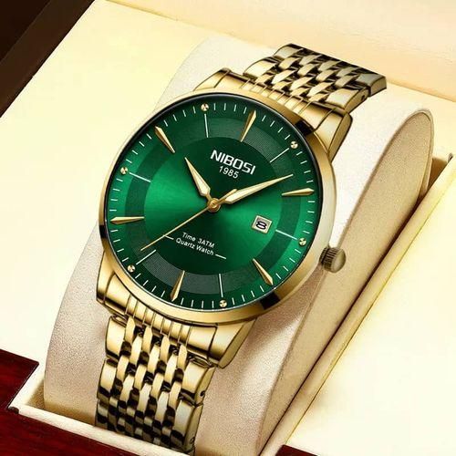 Nibosi Montre Luxe Doré Fond Vert