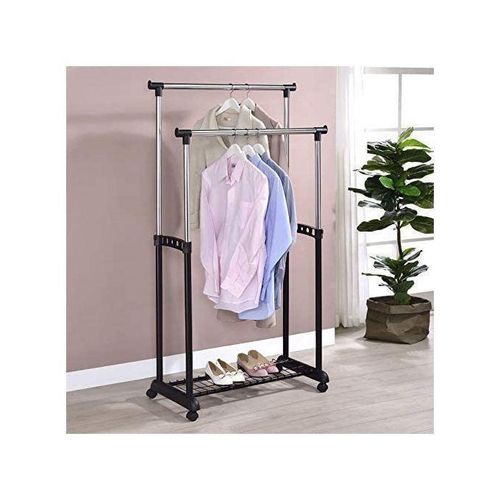 product_image_name-Generic-Porte Vêtements Télescopique Avec 2 Étagères Chaussures En Acier Inoxydable, Mobile, Simple, Double-2