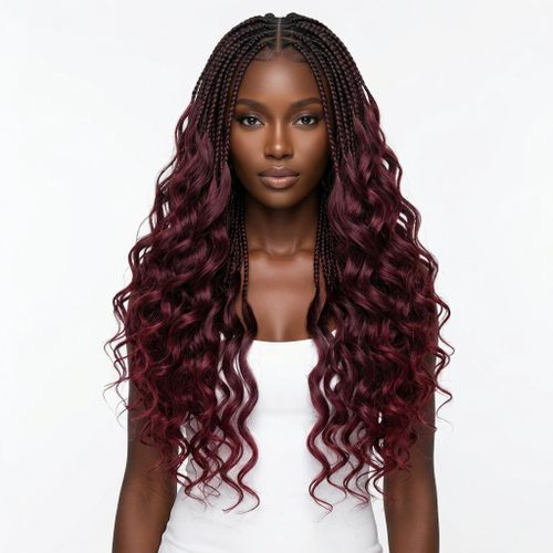 product_image_name-Fashion-Ensemble 3 en 1 de perruques pour femmes perruques longues bouclees pour femmes et filles avec tresses - rouge vin-2