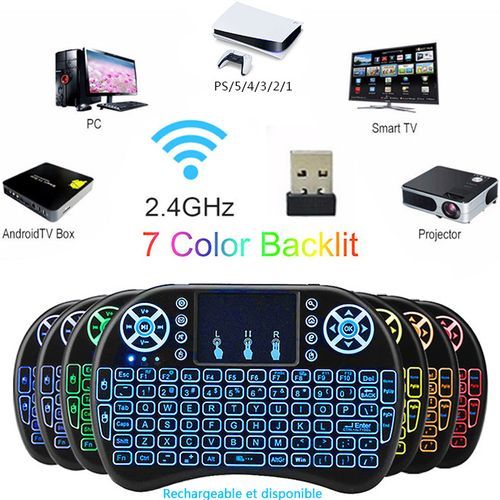 Mini clavier rétroéclairé 2.4G sans fil i8 pour TV Box avec souris à air  tactile