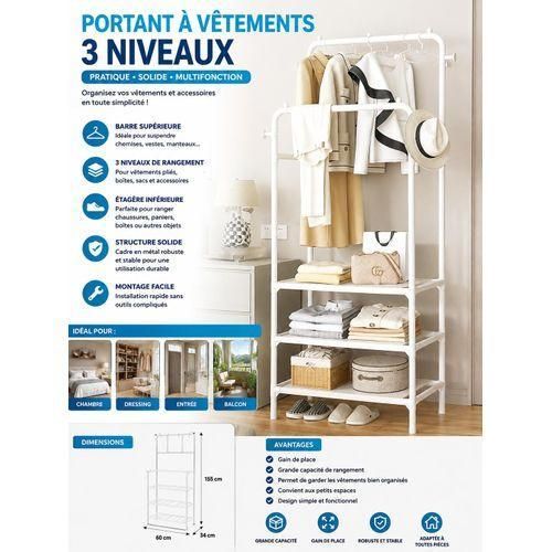 Generic  RANGEMENT Portant à vêtements multifonction 3 niveaux - image 2