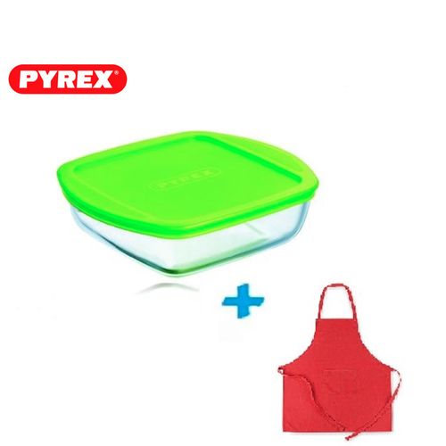 Pyrex Cook & Store - Plat Carré En Verre Avec Couvercle Plastique - 20 X 17  Cm - 1 Litre + 1 Tablier Offert - Prix pas cher