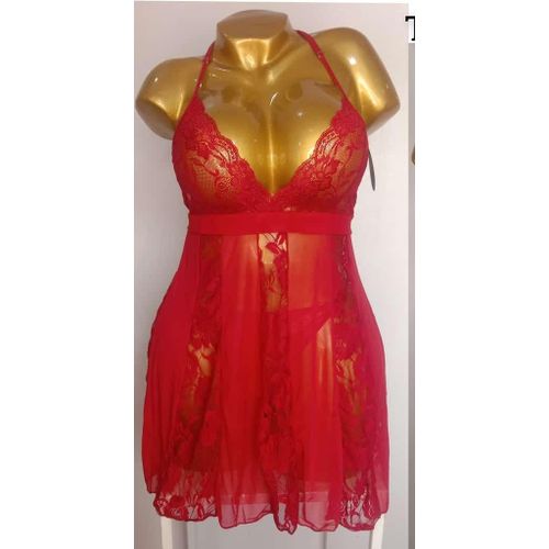 Fashion Robe de nuit Rouge Bordeaux slips Lingerie Femme
