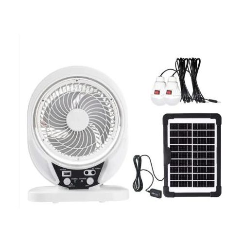 Generic Ventilateur Solaire Rechargeable Avec Panneau – 2 Ampoules LED