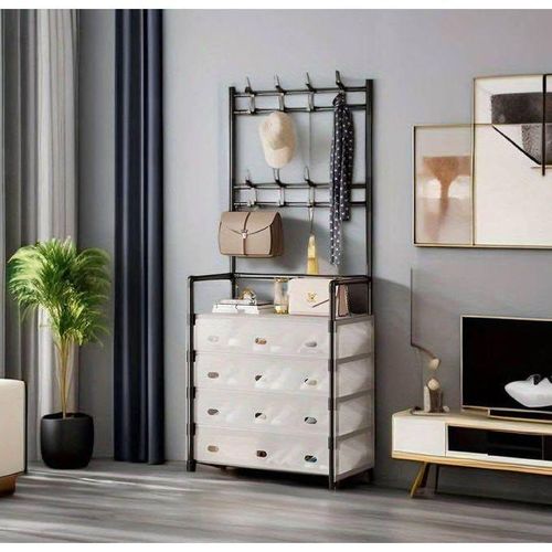 product_image_name-Generic-Étagère à Chaussures 4 Niveaux avec Porte-Manteau – Rangement Multifonction, Design Compact & Robuste, Couverture Anti-Poussière-2