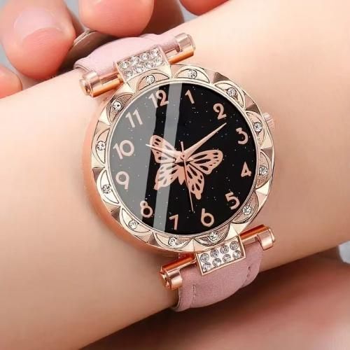 product_image_name-Fashion-6PCS Femmes montre boucles d'oreilles collier bracelet ensemble montre à quartz papillon bijoux ensemble-2