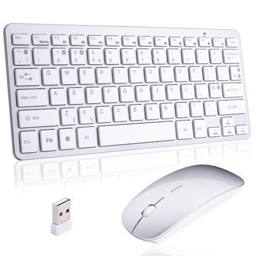 Generic Mini Clavier AZERTY  Et Souris Combinés Sans Fil - Blanc/Noir - image 3