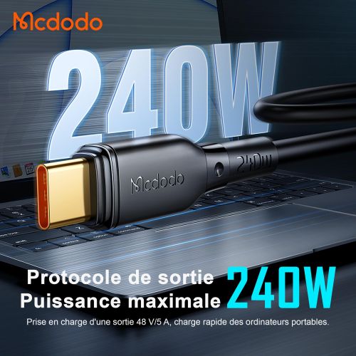 product_image_name-Mcdodo-Câble USB-C vers USB-C - 240W - 2 Mètres - Charge Ultra rapide- Pour MacBook, Smartphone et Tablette - Noir-3
