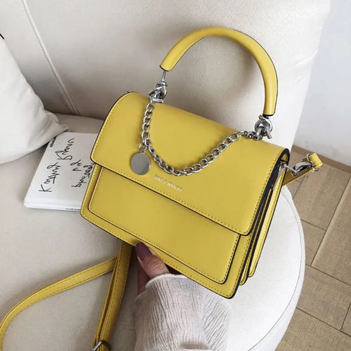product_image_name-Fashion-Sac à Main Femme élégant – Bandoulière Et Poignée – Jaune Moutarde – Cuir PU – Chaîne Argentée-6