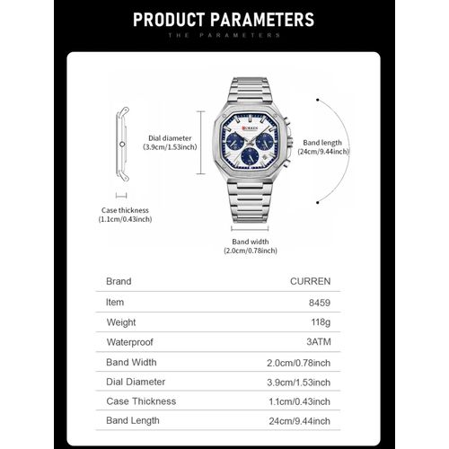 product_image_name-Curren-Montre Homme De Luxe à Quartz avec Affichage date, en Acier inoxydable, très Tendance, Nouvelle Collection  C8459-3