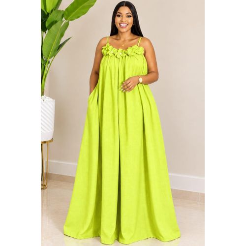 Fashion Robe Longue Fluide  à Bretelles et Fleurs