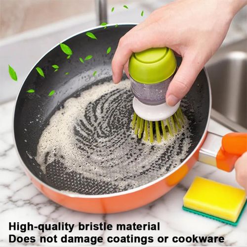 Generic Mini brosse de nettoyage vaisselle avec distributeur de savon et support - Vert - image 2