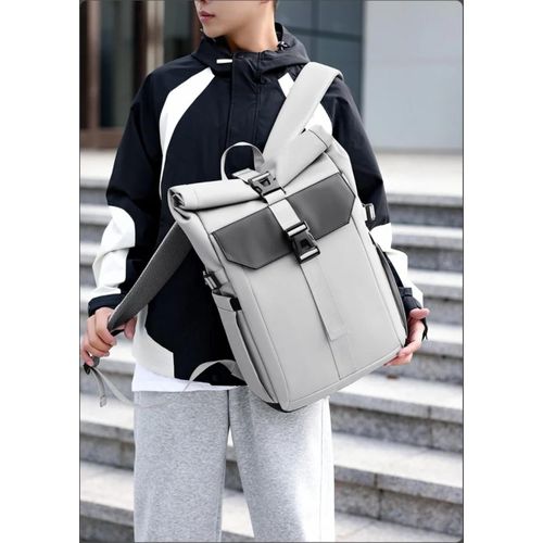 Mode Sac à Dos Roll-Top Premium Gris