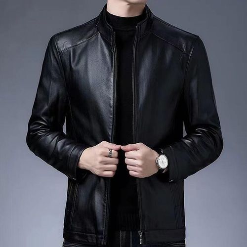 product_image_name-Fashion-Gilet en cuir PU pour homme, cardigan manteau en cuir décontracté - Noir-4