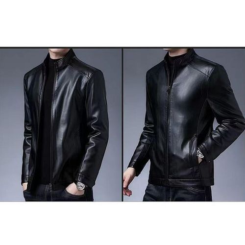 product_image_name-Fashion-Gilet en cuir PU pour homme, cardigan manteau en cuir décontracté - Noir-5