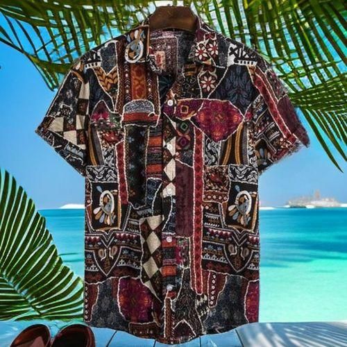 Fashion Homme Vintage Graffiti Manches Courtes Boutonn e Hawa