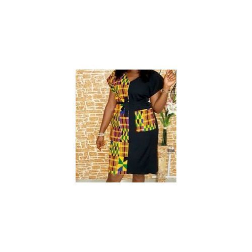 Fashion Robe Tendance En Tissus Noir Et Pagne Prix pas cher
