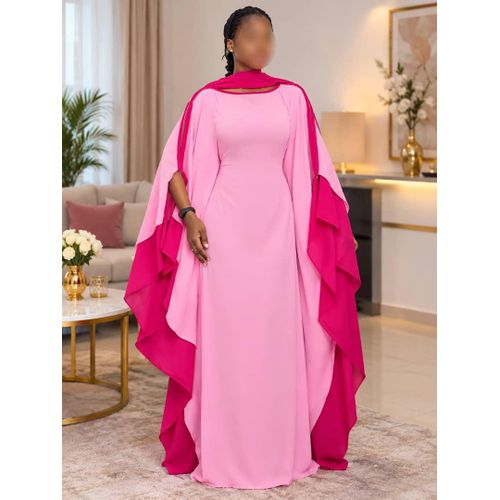 Mode Robe longue rose élégante avec cape