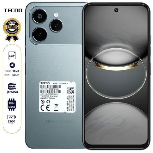 Tecno Spark 40 *6.67 pouces * ( 128GB -8GB (4+4GB)) GRAY -5200mAh -50mpx  triple - Prix pas cher | Jumia CI