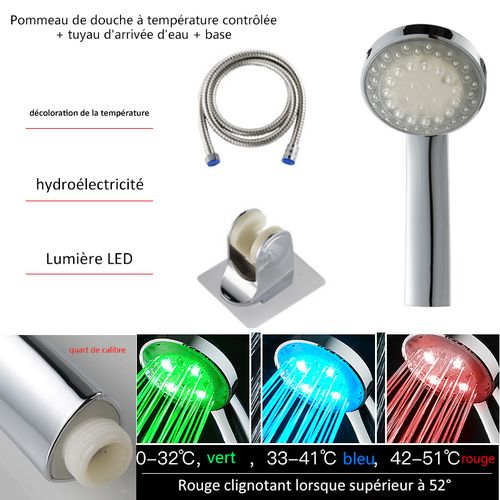 Pomme de douche led 3 couleurs tête de douche température douchette spa  Chrome ABS pour accessoires de salle de bains