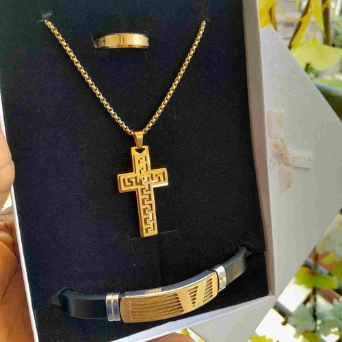 product_image_name-3D Fashion-Box cadeau homme composé de chaîne Doré 60cm, bracelet  et bague jésus  En Acier Inoxydable  pendentif  croix de jesus, crucifix, bijoux religieux idéal cadeau pour saint  valentin , anniversaire, mariage -5
