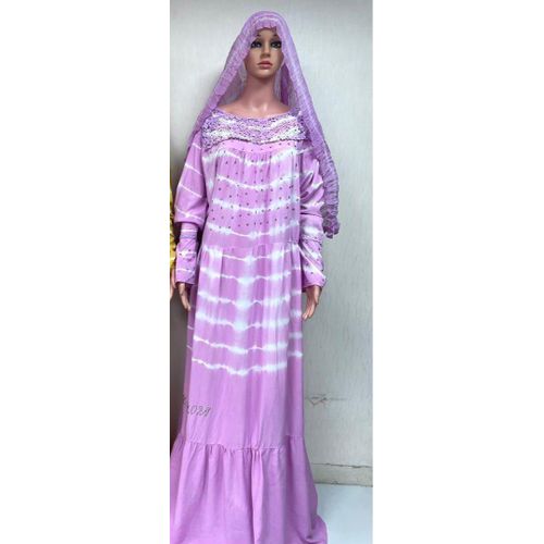 product_image_name-Fahion-Robe Longue de Cérémonie – Lilas & Blanc – Motif Tie-Dye Artisanal – Col Crochet & Perlage – Taille Unique-1