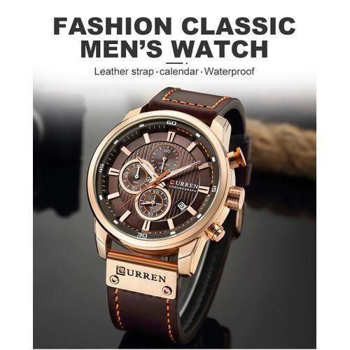 product_image_name-Curren-Bracelet De Montre Pour Homme, Date, Affaires, Sous-cadran à Six Aiguilles - Café Doré-3