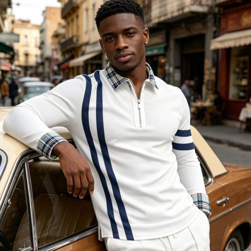 Berrykey Polo homme à manches longues décontracté tendance - Blanc - image 5