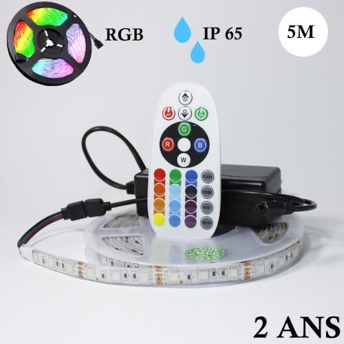 Generic Ruban Led RGB Etanche-5M-avec Transformateur Et Télécommande-Durée  De Vie 2 Ans - Prix pas cher