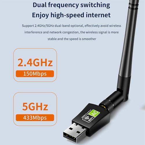 Generic Adaptateur WiFi 600Mbps Pilote Gratuit Ethernet Double Fréquence  5.8G / 2.4G - Prix pas cher