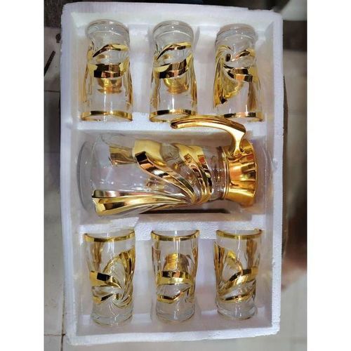 Generic Agréable Verres avec Carafe – 7 Pièces – Design Doré Élégant – Transparent - image 3