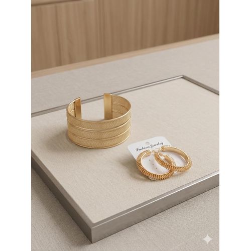 product_image_name-Fashion-Parure Royale "Mesh & Flora" : Manchette en Maille Tressée et Boucles d'Oreilles Fleurs Cisèlées-1