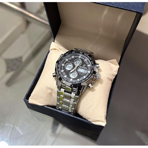 product_image_name-Quamer-Montre De Luxe Pour Homme - Argent Fond Noir-1