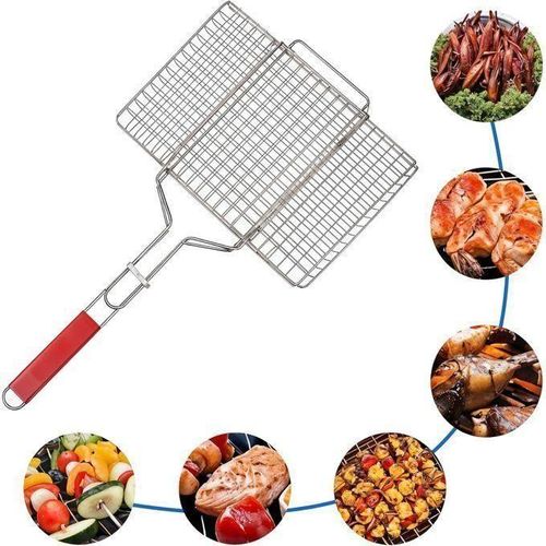 product_image_name-Generic-Panier à Grillades N Acier Inoxydable De Qualité Supérieure Avec Poignée En Bois – Idéal Pour Le Poisson, Les Légumes, Les Steaks, Les Crevettes-2